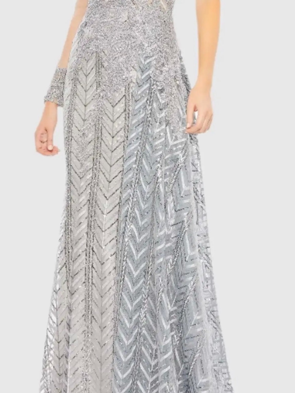 Mac Duggal 20401 Platinum Beaded One Shoulder A Line Gown Nwt Sz 8 — image 7 of 8